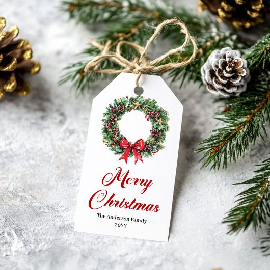 Traditional Christmas Wreath Holiday Label Geschenkanhänger