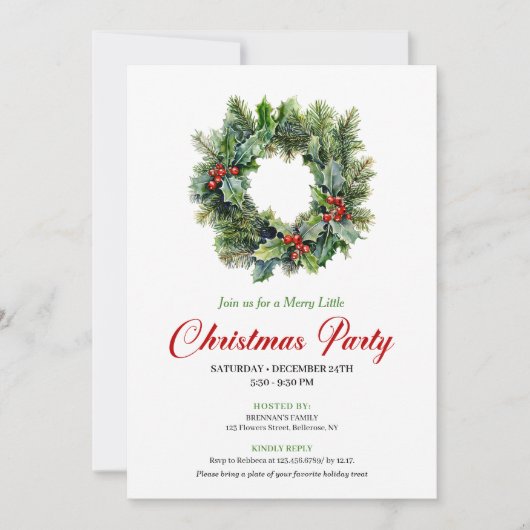 Traditional Christmas Wreath Party Invitation Einladung (Vorderseite)