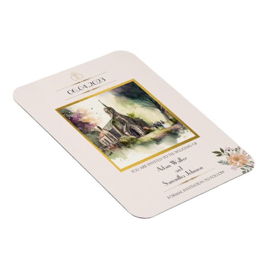 Traditional Church Gold Flower Save the Date Magnet (Rechte Seite)