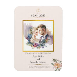 Traditional Couple Gold Flower Save the Date Magnet