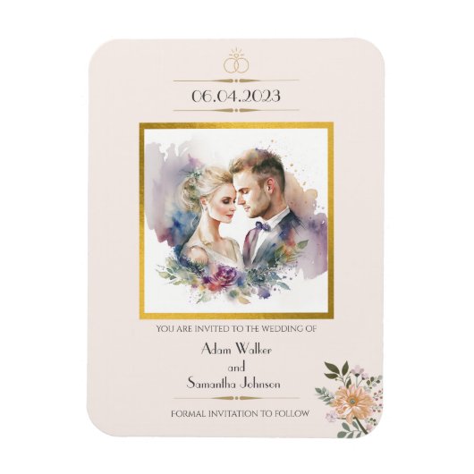 Traditional Couple Gold Flower Save the Date Magnet (Vertikal)