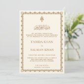 Traditional Cream and Gold Border Islamic Wedding Einladung (Stehend Vorderseite)