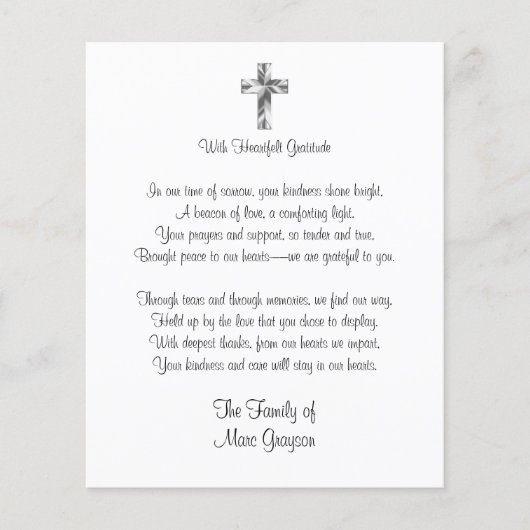 Traditional Cross Budget Funeral Thank You Card (Vorderseite)