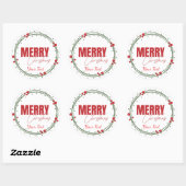 Traditional Custom Round Merry Christmas Label  Runder Aufkleber (Blatt)