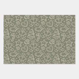 Traditional Dark Green Vintage Christmas Boho Geschenkpapier Set