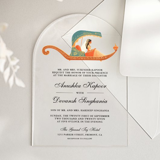 Traditional Doli Indian Bride Wedding Acryleinladungen