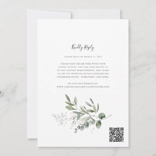 Traditional eucalptus Greenery Wedding QR Code Einladung (Rückseite)