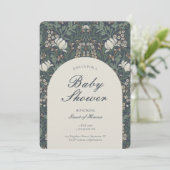 Traditional Floral Arts and Crafts Baby Shower Einladung (Stehend Vorderseite)