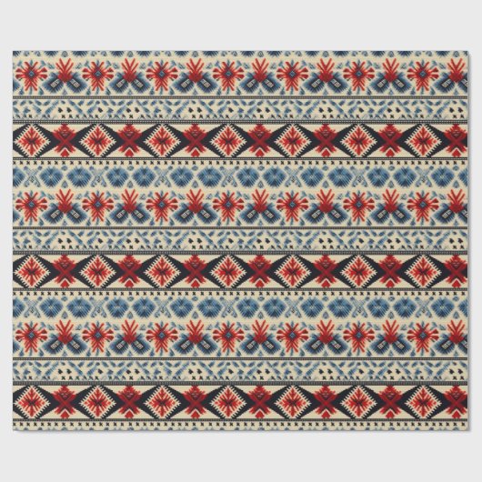 Traditional Folk Embroidery Stripe  Pattern Geschenkpapier (Flach)