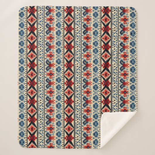 Traditional Folk Embroidery Stripe  Pattern Sherpadecke (Vorderseite)