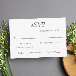 Traditional Formal Minimalist Black White Wedding RSVP Karte