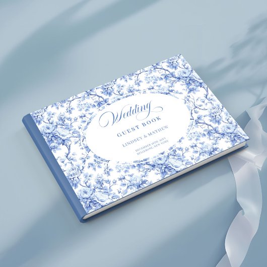 Traditional French Blue Toile Roses Guest Book Gästebuch