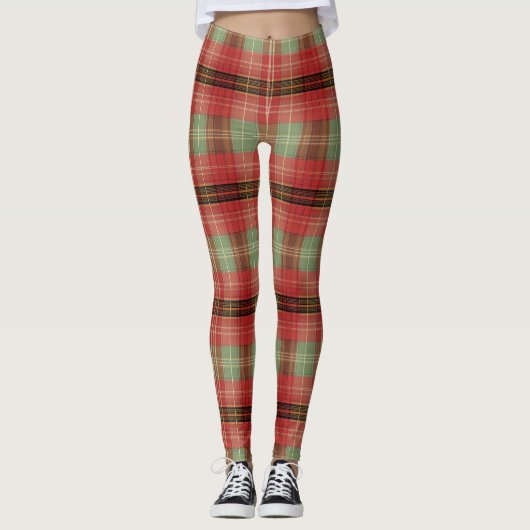Traditional Holiday Red Green Tartan Plaid Leggings (Vorderseite)