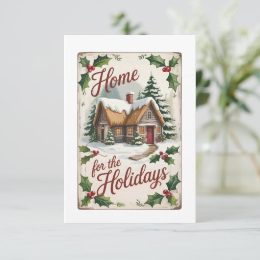 Traditional Holly Wreath Housewarming Gift Einladung (Stehend Vorderseite)