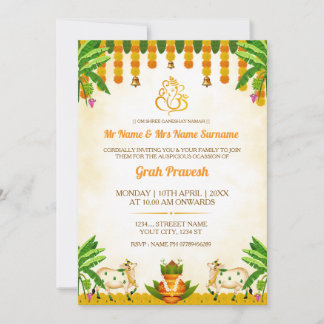 Traditional Indian Graha Pravesh Invitation Card Einladung