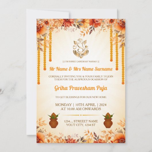 Traditional Indian Griha Pravesham Invitation Einladung (Vorderseite)