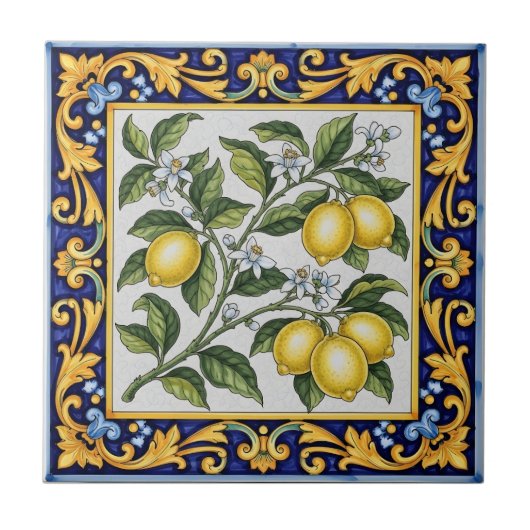 Traditional Italian Majolica Lemon Fliese (Vorderseite)