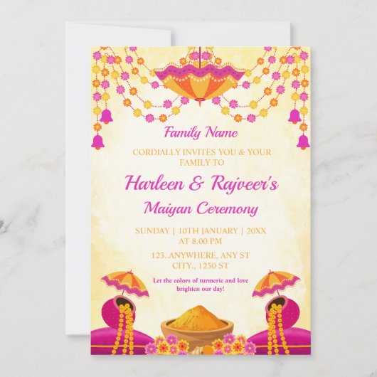 Traditional Maiyan Ceremony Invitation Card Einladung (Vorderseite)