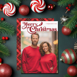 Traditional Merry Christmas Photo Red Plaid Tartan Feiertagskarte