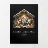 Traditional Nativity Scene Church Christmas Dreifach Gefaltete Urlaubskarte (Cover)