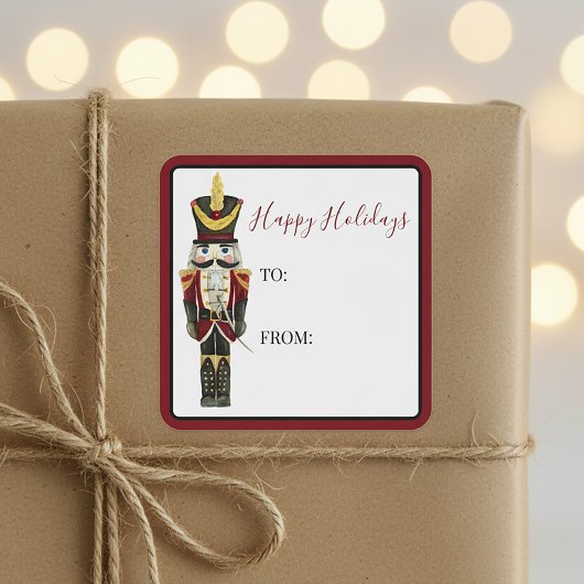 Traditional Nutcracker Happy Holidays Gift Tag Quadratischer Aufkleber