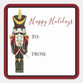 Traditional Nutcracker Happy Holidays Gift Tag Quadratischer Aufkleber (Vorderseite)