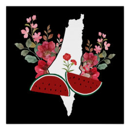 Traditional Palestine elements in palestine map Poster