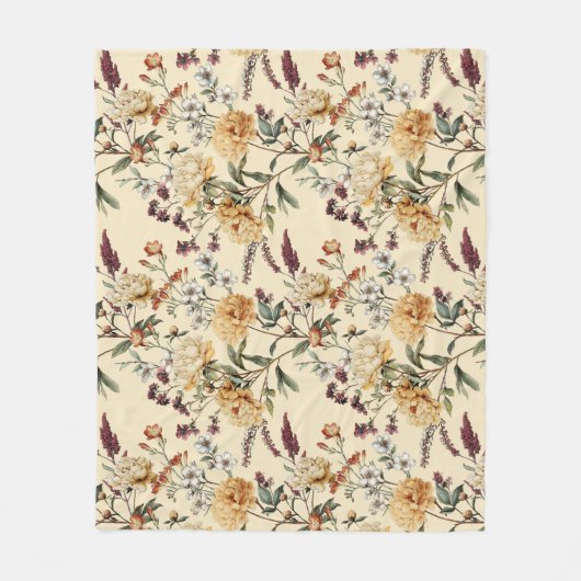 Traditional  Peony Vintage Botanical Pattern Fleecedecke (Vorderseite)
