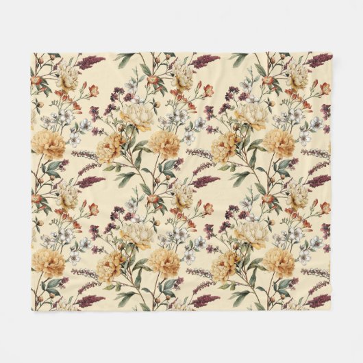 Traditional  Peony Vintage Botanical Pattern Fleecedecke (Vorderseite (Horizontal))