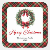 Traditional Pine Wreath Red Green Plaid Stickers (Vorderseite)