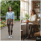 Traditional Plaid Tartan Burgundy Green Dark Leggings