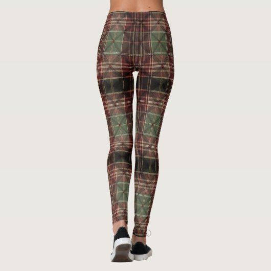 Traditional Plaid Tartan Burgundy Green Dark Leggings (Rückseite)