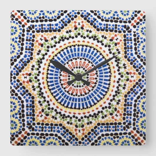 Traditional Portuguese Azulejo Tile Pattern Quadratische Wanduhr (Vorderseite)