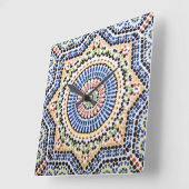 Traditional Portuguese Azulejo Tile Pattern Quadratische Wanduhr (Winkel)