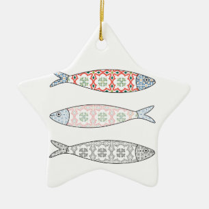 Traditional Portuguese icon. Colored sardines Keramikornament