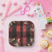 Traditional Red and Black Plaid Christmas Holiday Pappteller (Party)