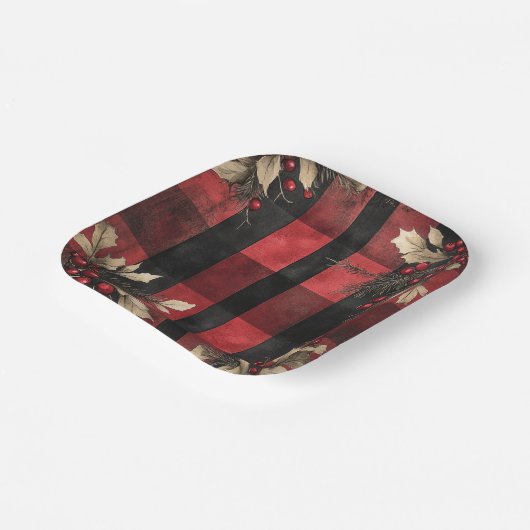 Traditional Red and Black Plaid Christmas Holiday Pappteller (Gewinkelt)