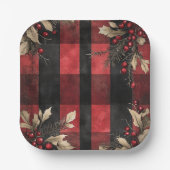 Traditional Red and Black Plaid Christmas Holiday Pappteller (Vorderseite)