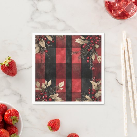 Traditional Red and Black Plaid Christmas Holiday Serviette (Beispiel)