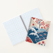 Traditional Red Blue Japanese Wave Sakura Pattern Notizblock (Innenseite)
