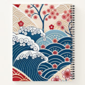 Traditional Red Blue Japanese Wave Sakura Pattern Notizblock (Rückseite)