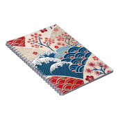 Traditional Red Blue Japanese Wave Sakura Pattern Notizblock (Rechte Seite)