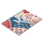 Traditional Red Blue Japanese Wave Sakura Pattern Notizblock (Linke Seite)