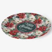 Traditional Red Green Christmas Floral Paper Plate Pappteller (Schrägansicht)