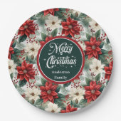 Traditional Red Green Christmas Floral Paper Plate Pappteller (Vorderseite)