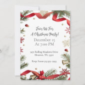 Traditional Red Ribbon Christmas Party Einladung (Vorderseite)