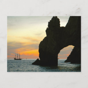 Traditional Sailboat At Sunset,Cabo Rock Arches Postkarte
