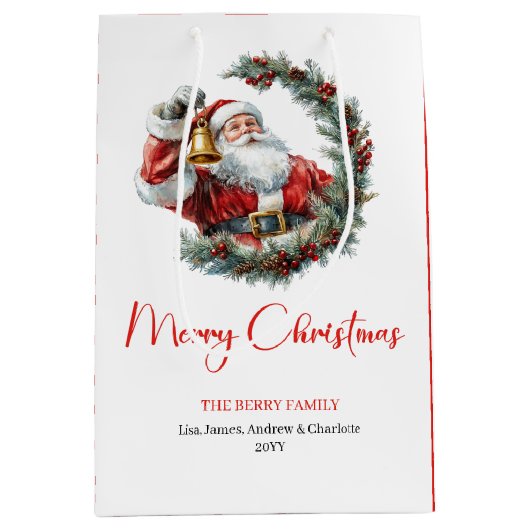 Traditional Santa Claus Cozy Red Green Gift Bag Mittlere Geschenktüte (Vorderseite)