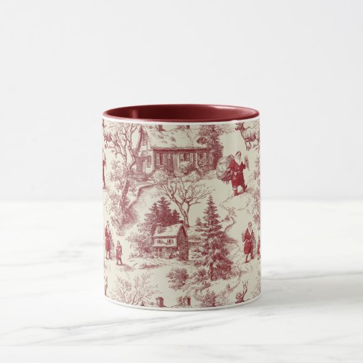 Traditional Santa Claus Red on Cream Toile De Jouy Tasse (Zentrum)