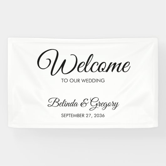 Traditional Script Welcome Wedding Hanging Sign Banner (Horizontal)